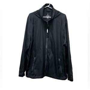 Elevate windbreaker jacket, unisex, hooded, black, retro coke bottle logo, 2XL